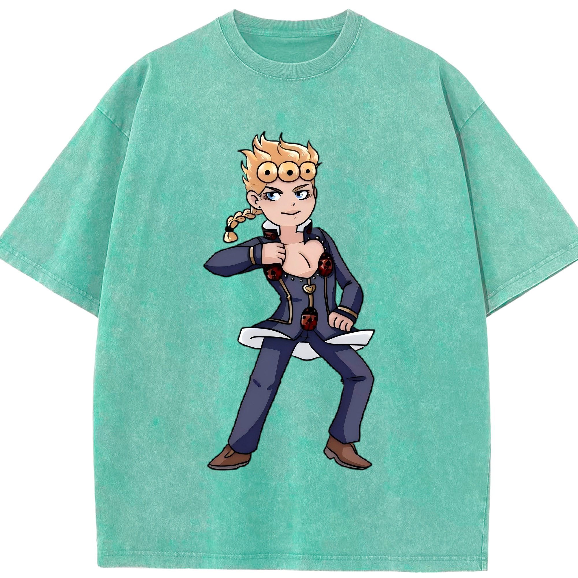 （画像用） ジョジョの奇妙な冒険 ジョルノ?ジョバァーナ JoJo's Bizarre Adventure Giorno Giovanna 綿100% ヴィンテージ風 半袖Tシャツ（フロントプリント）